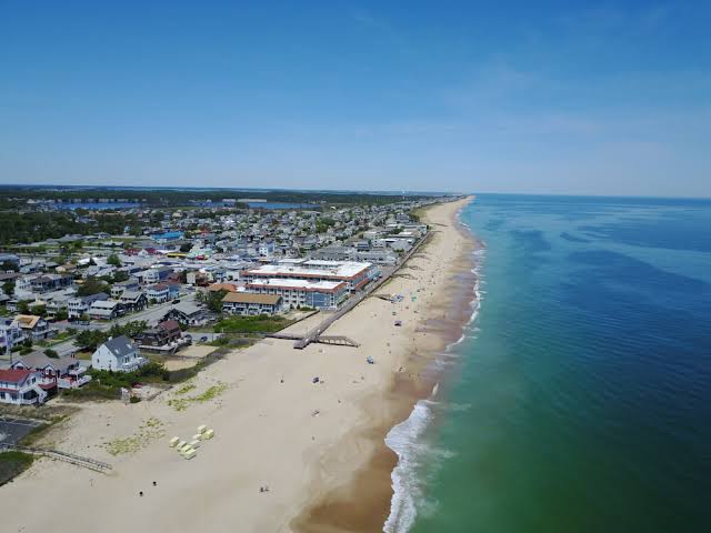 Aerial photograph of Bethany Beach Delaware coastline and town